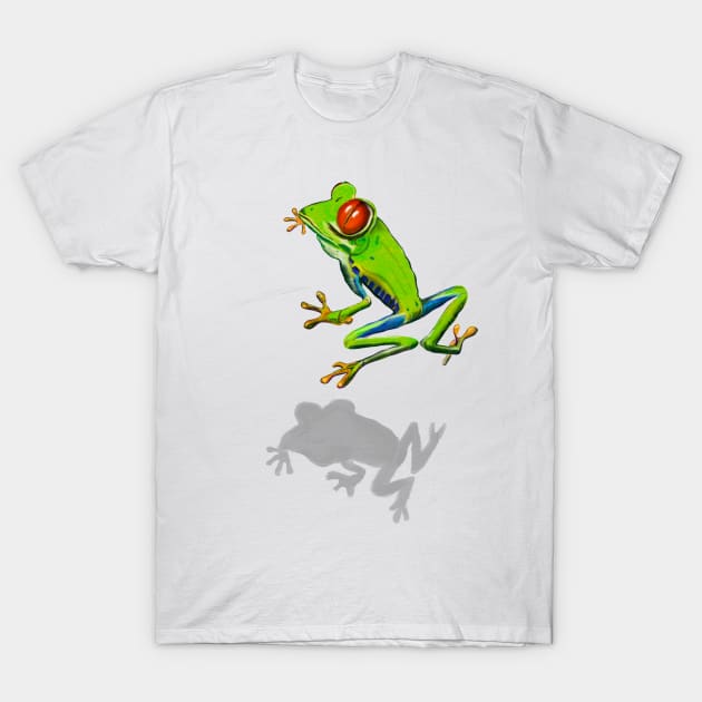 Green Red eyed tree frog in 3d -  optical illusion rain forest science fiction gift Lizard dragon zoology T-Shirt by Artonmytee